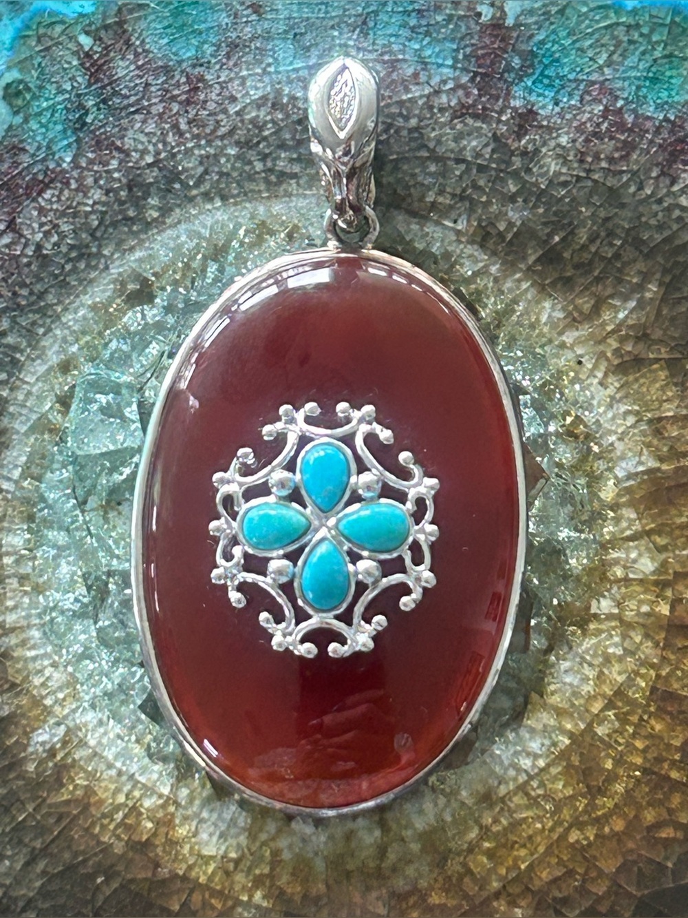 Vintage Finola Hughes Sterling Carnelian Turquoise Enhancer